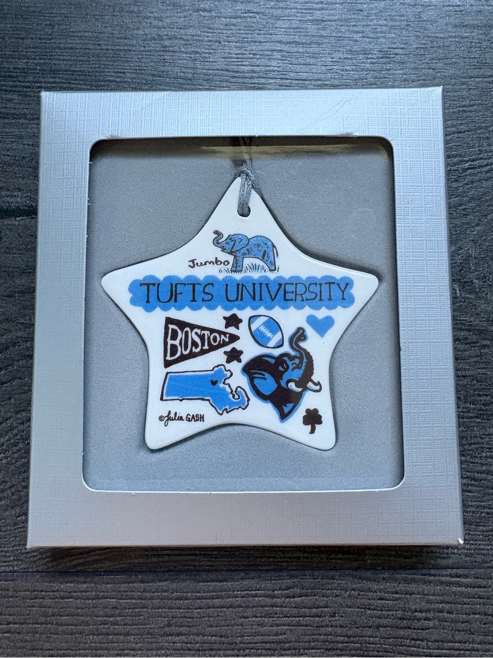 Tufts University Julia Gash Star-Shaped Ceramic Ornament - New In Box